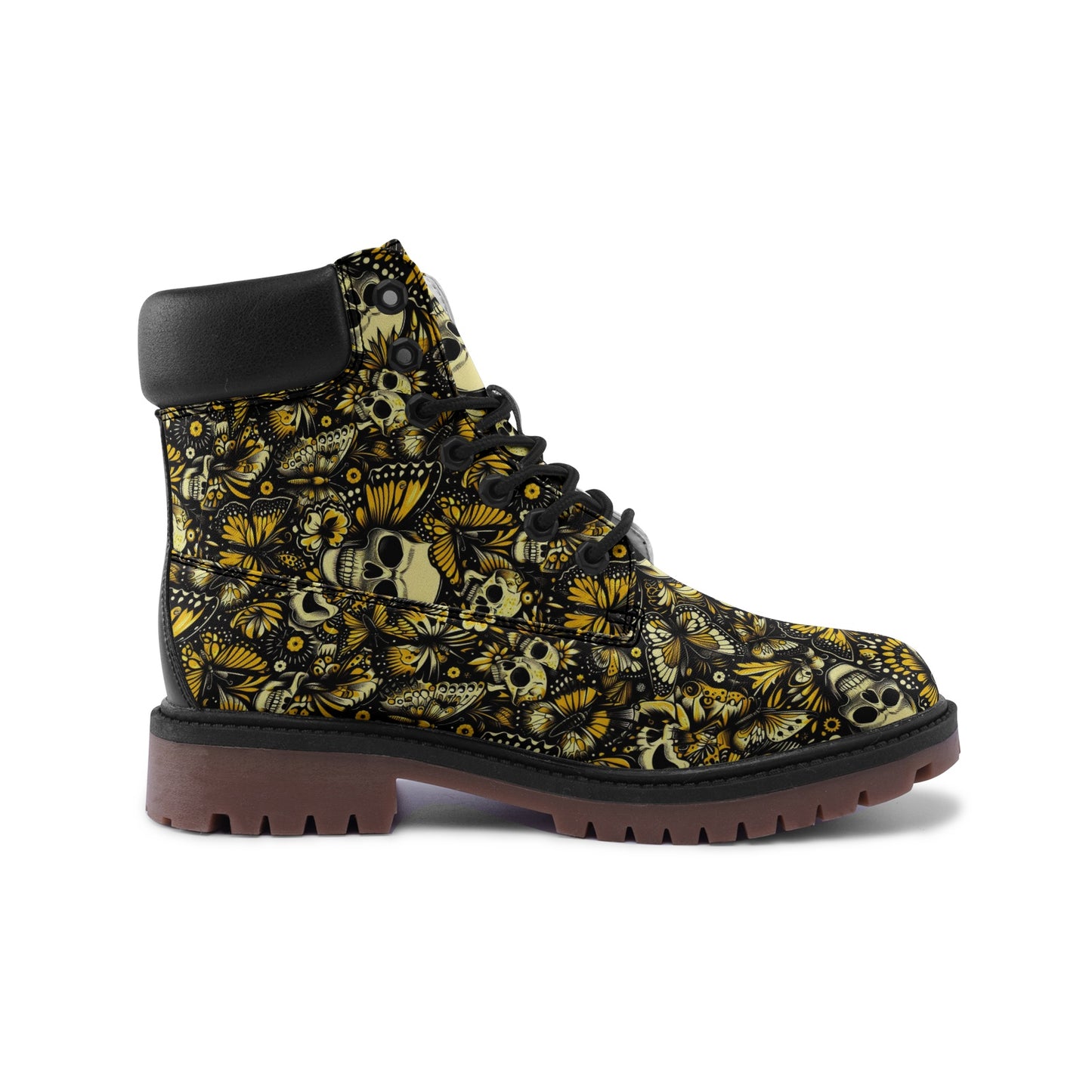 Premium Lightweight Microfiber Leather Chukka Boots Skulls and yellow Butterflies