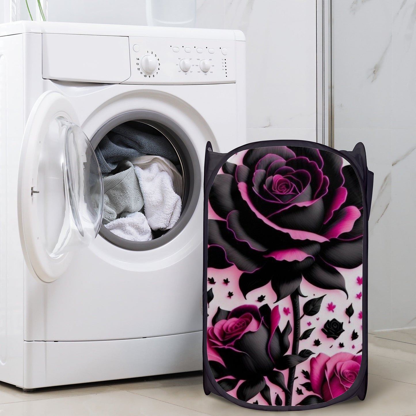 SF_D99 Laundry Hampers Black with purple roses