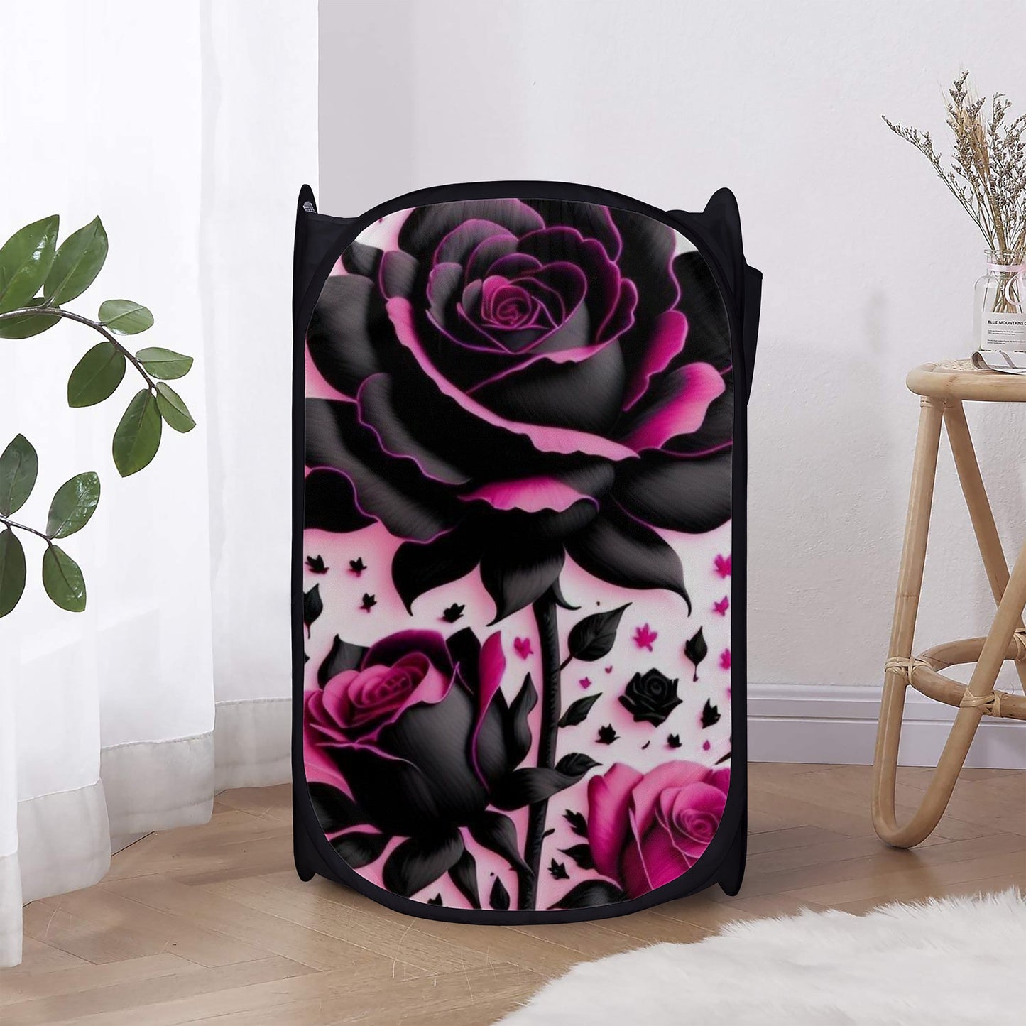 SF_D99 Laundry Hampers Black with purple roses L