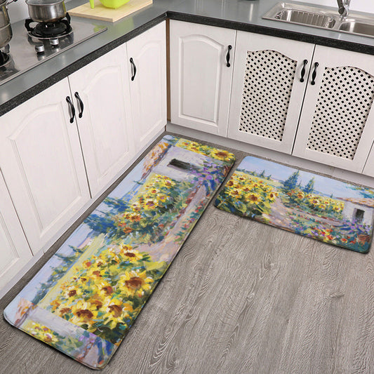 Two-piece L multifunctional kitchen mat Sunflowers | Flannel White Standard suit
