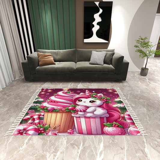 Area Rug with Tassels (8:5) Pink Unicorn Christmas decoration 96"x60"