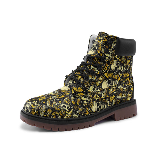 Premium Lightweight Microfiber Leather Chukka Boots Skulls and yellow Butterflies
