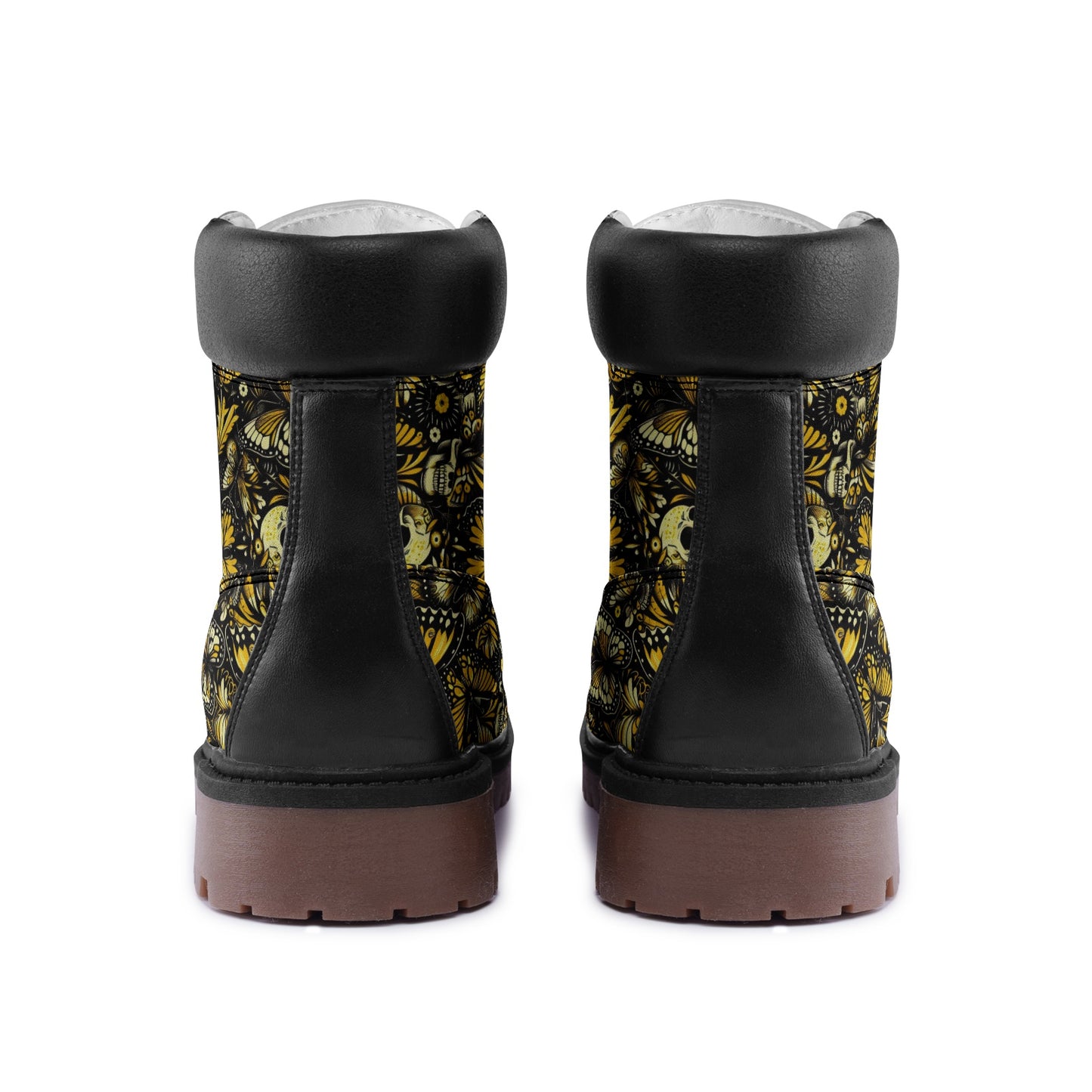 Premium Lightweight Microfiber Leather Chukka Boots Skulls and yellow Butterflies