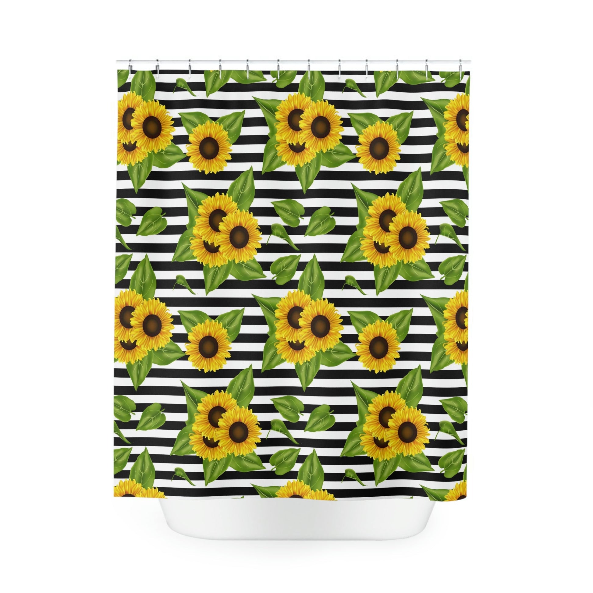Polyester Shower Curtain Sunflowers on black and white