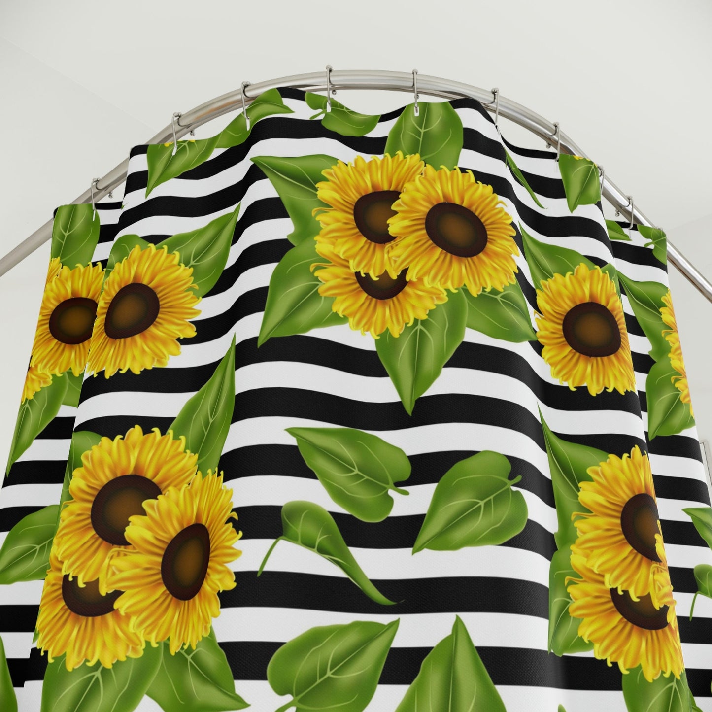 Polyester Shower Curtain Sunflowers on black and white