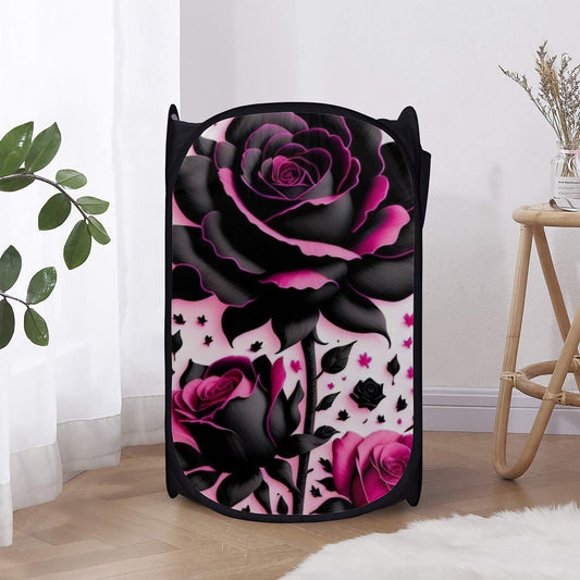 SF_D99 Laundry Hampers Black with purple roses L