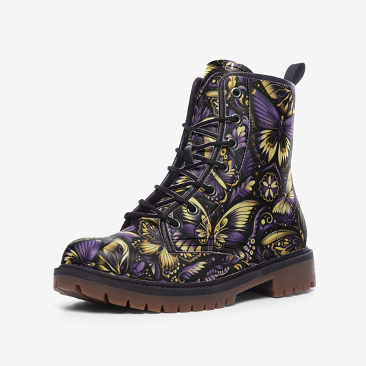 Casual Leather Lightweight boots Yellow Violet Butterflies