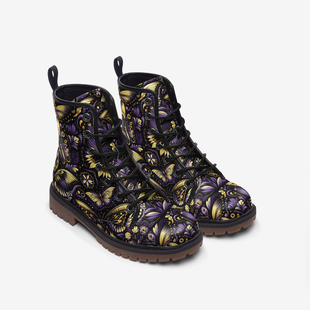 Casual Leather Lightweight boots Yellow Violet Butterflies