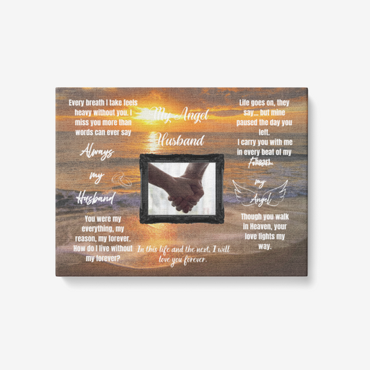 My Angel Husband Memorial Canvas | Framed Wall Art for Living Room | Ready to Hang 24"x18" Tribute Gift